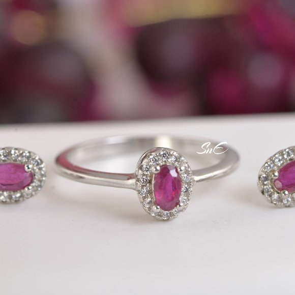 NEW 925 STERLING SILVER REAL GENUINE NATURAL RUBY SET 7 - Picture 4 of 10